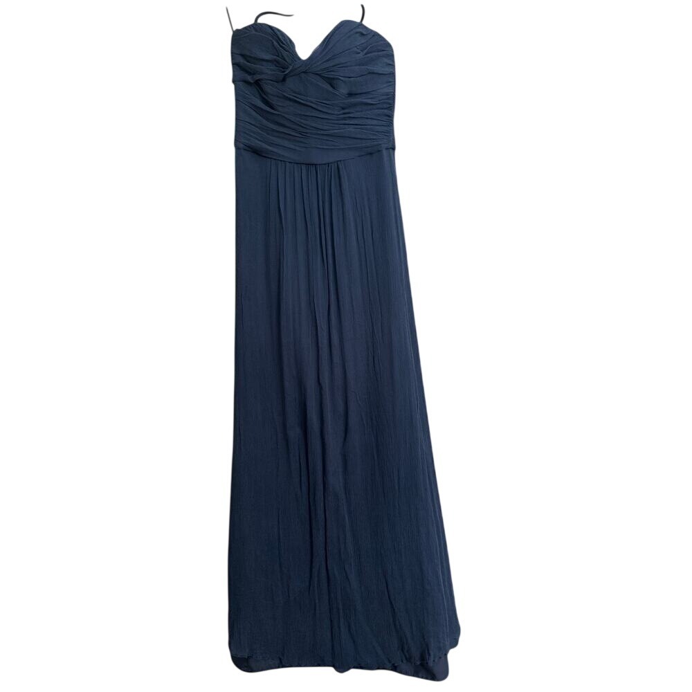 Amsale 100% Silk Blue Sweetheart Ruched Maxi Dress Size 2